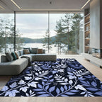 Midnight Blue Vine Leaf Artwork Rug