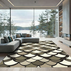 Neutral Scalloped Fish Scale Overlay Rug