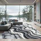 Modern Monochromatic Abstract Marble Swirl Rug