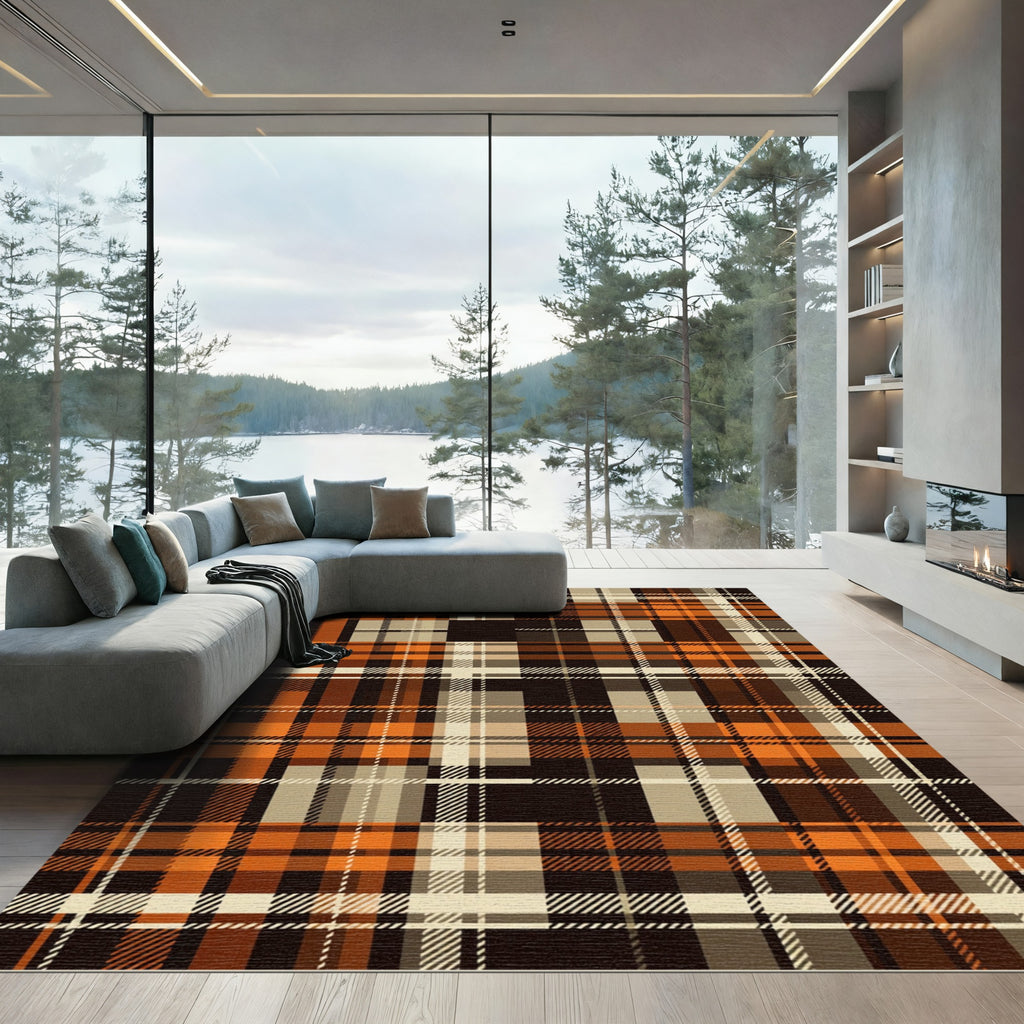 Classic Rust and Charcoal Plaid Rug
