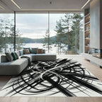 Monochrome Abstract Black White Swirls Rug