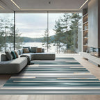 Modern Teal and Silver Linear Abstract Rug