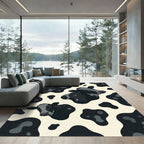 Whimsical Black and White Cow Illustration Rug