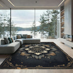 Gothic Charcoal Golden Floral Medallion Rug