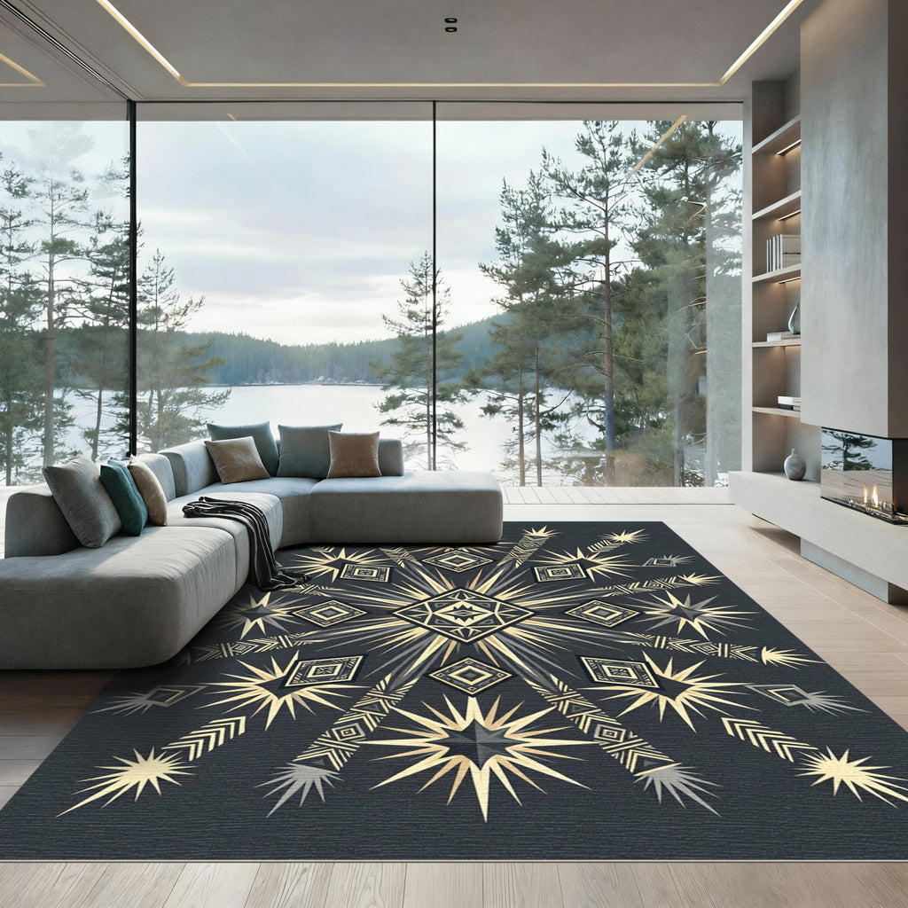 Golden Teal Starburst Diamond Medallion Rug