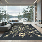 Golden Teal Starburst Diamond Medallion Rug