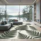 Lush Green Tropical Fern Botanical Focus Rug