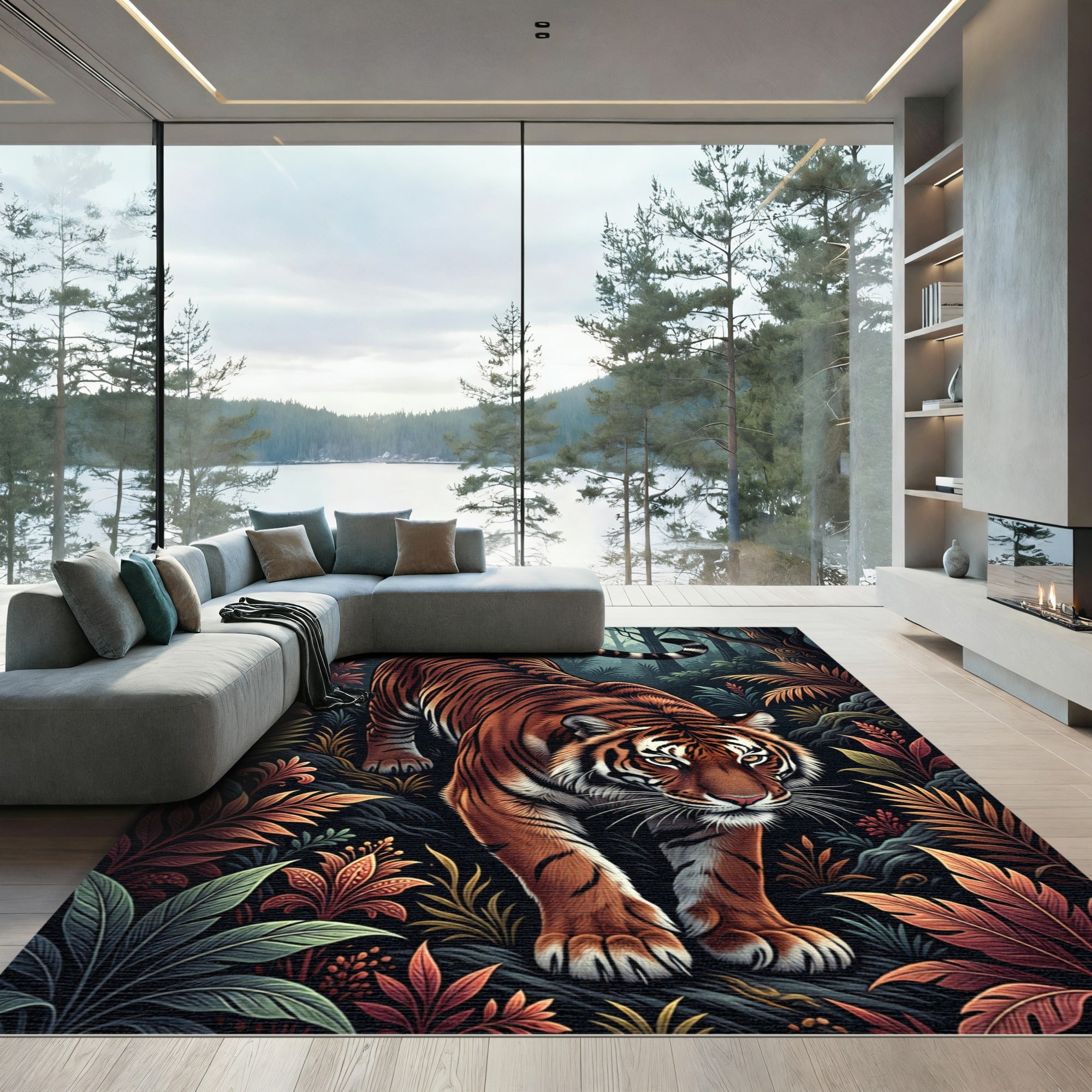 Orange Tiger Majestic Jungle Foliage Rug