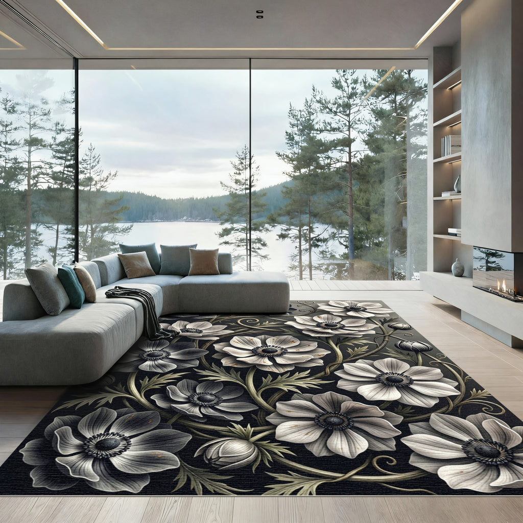 Monochromatic Floral Vine Arrangement Rug