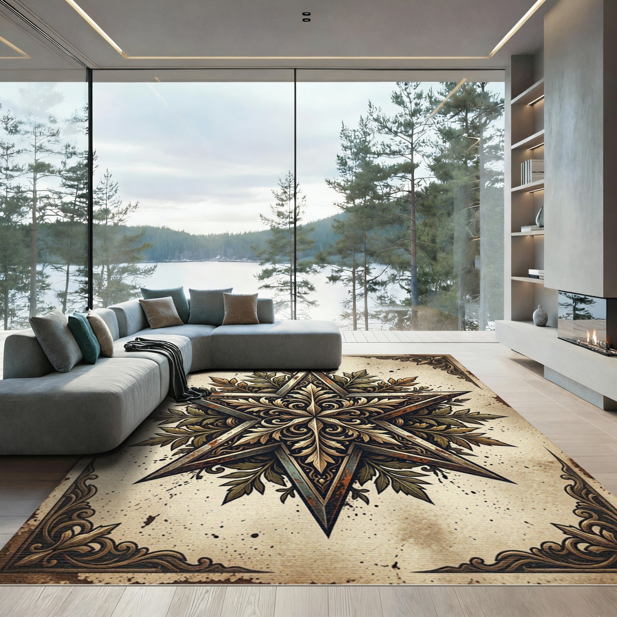 Vintage Ornate Bronze Star Filigree Rug