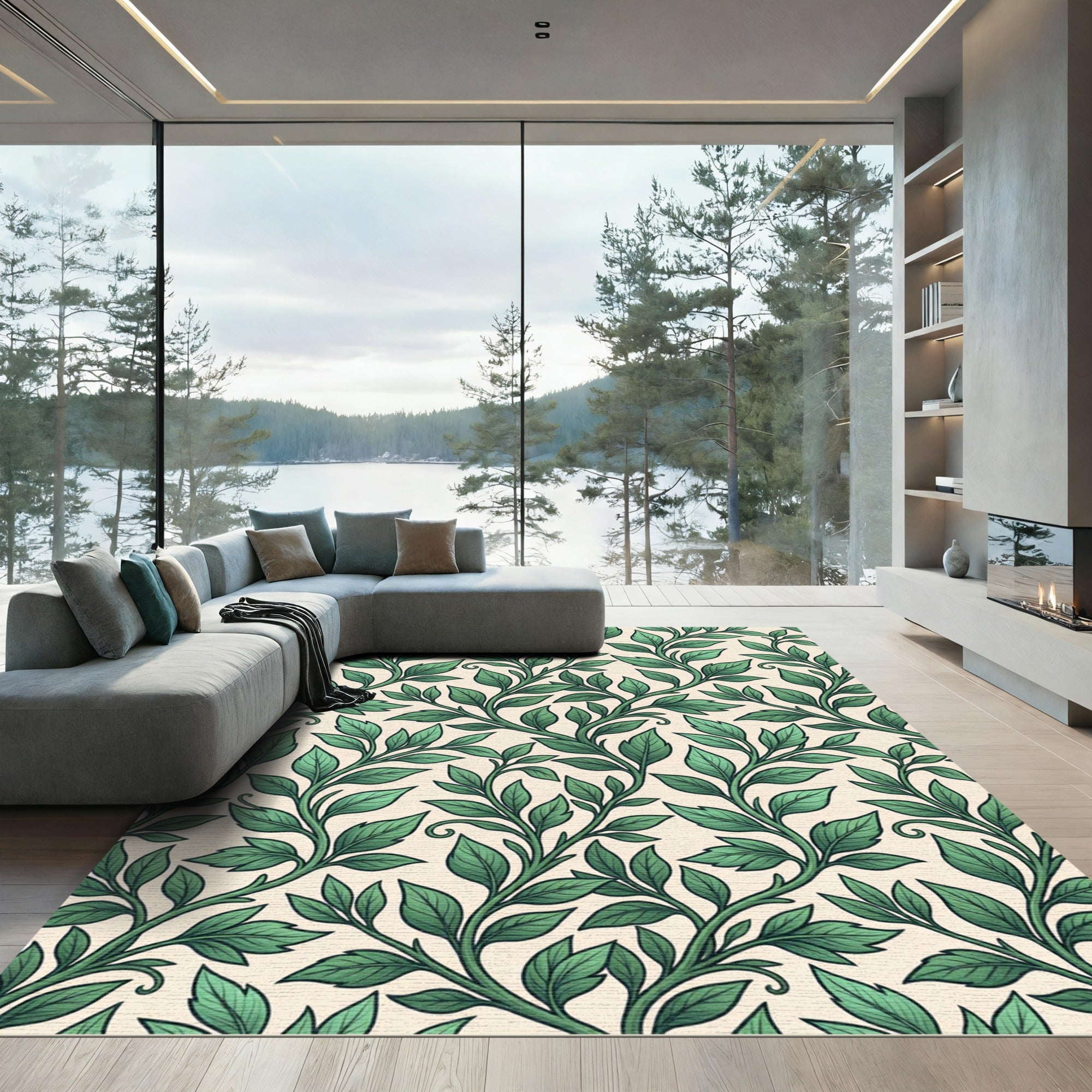 Botanical Emerald Leaf Vine Trail Rug