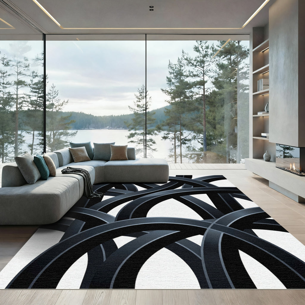 Dark Gray Interlaced Arch Rug