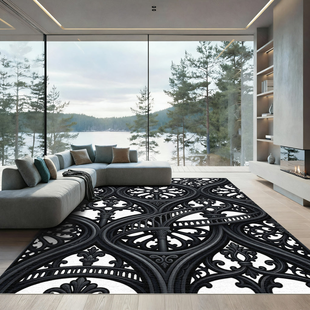 Black Gothic Arch Staircase Medallion Rug