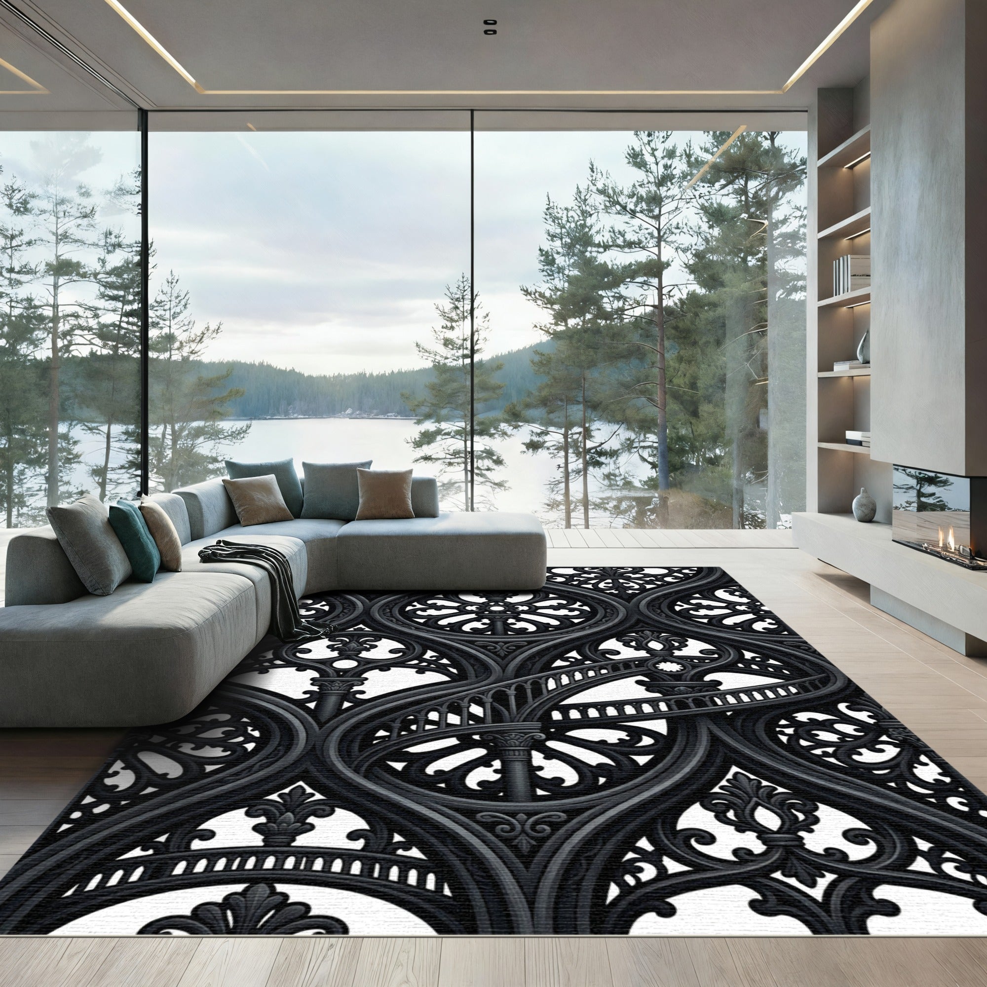 Black Gothic Arch Staircase Medallion Rug