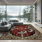 Ornate Crimson Floral Damask Medallion Rug