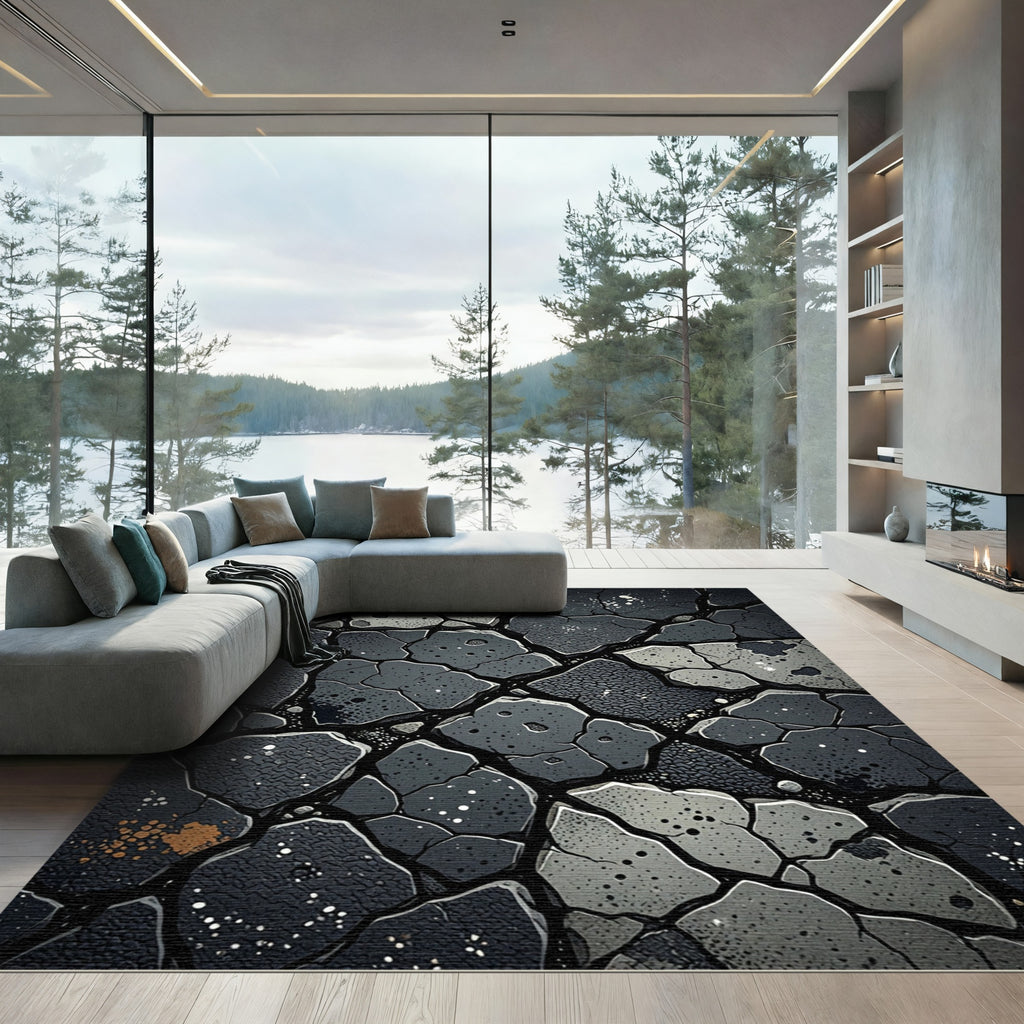 Cracked Stone Textured Mosaic Rug