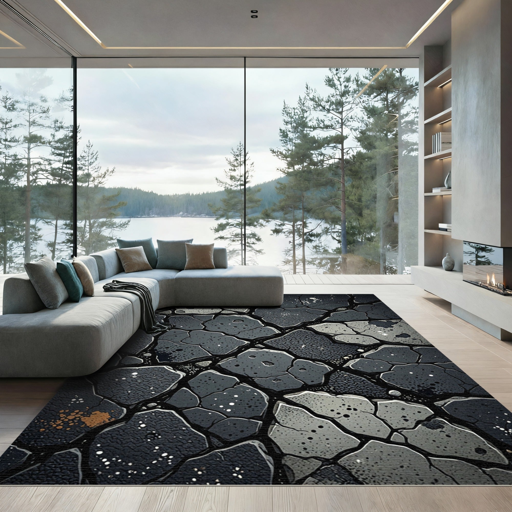 Cracked Stone Textured Mosaic Rug