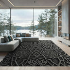 Sophisticated Charcoal Geometric Interlocking Star Rug