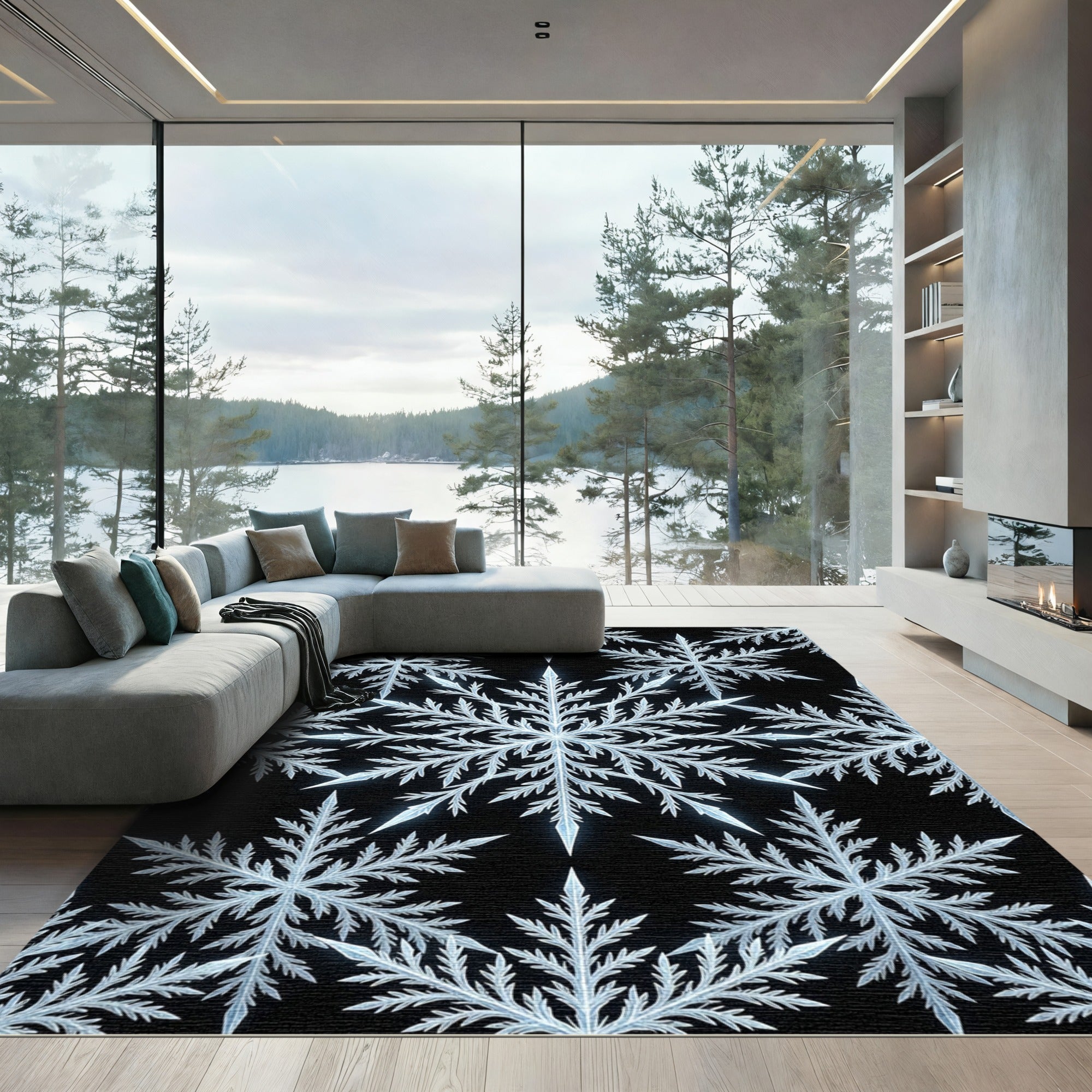 Crystal Ice Snowflake Pattern Rug