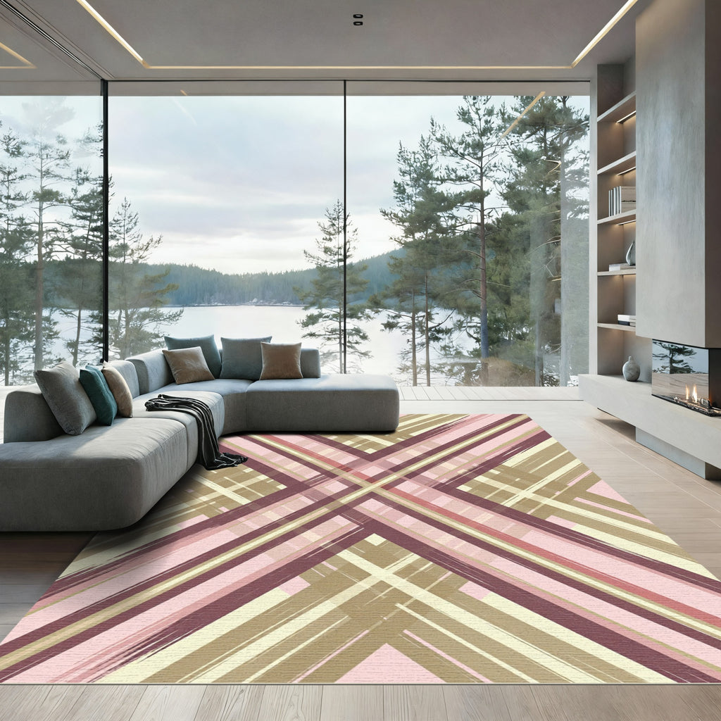 Muted Blush Intersecting Stripe Rug