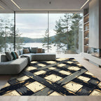Distressed Charcoal and Cream Grid Rug