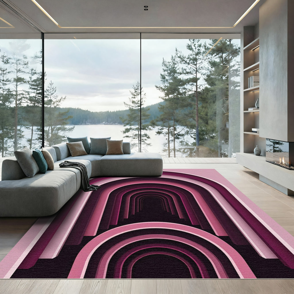 Pink Archway Illusion Layered Rug