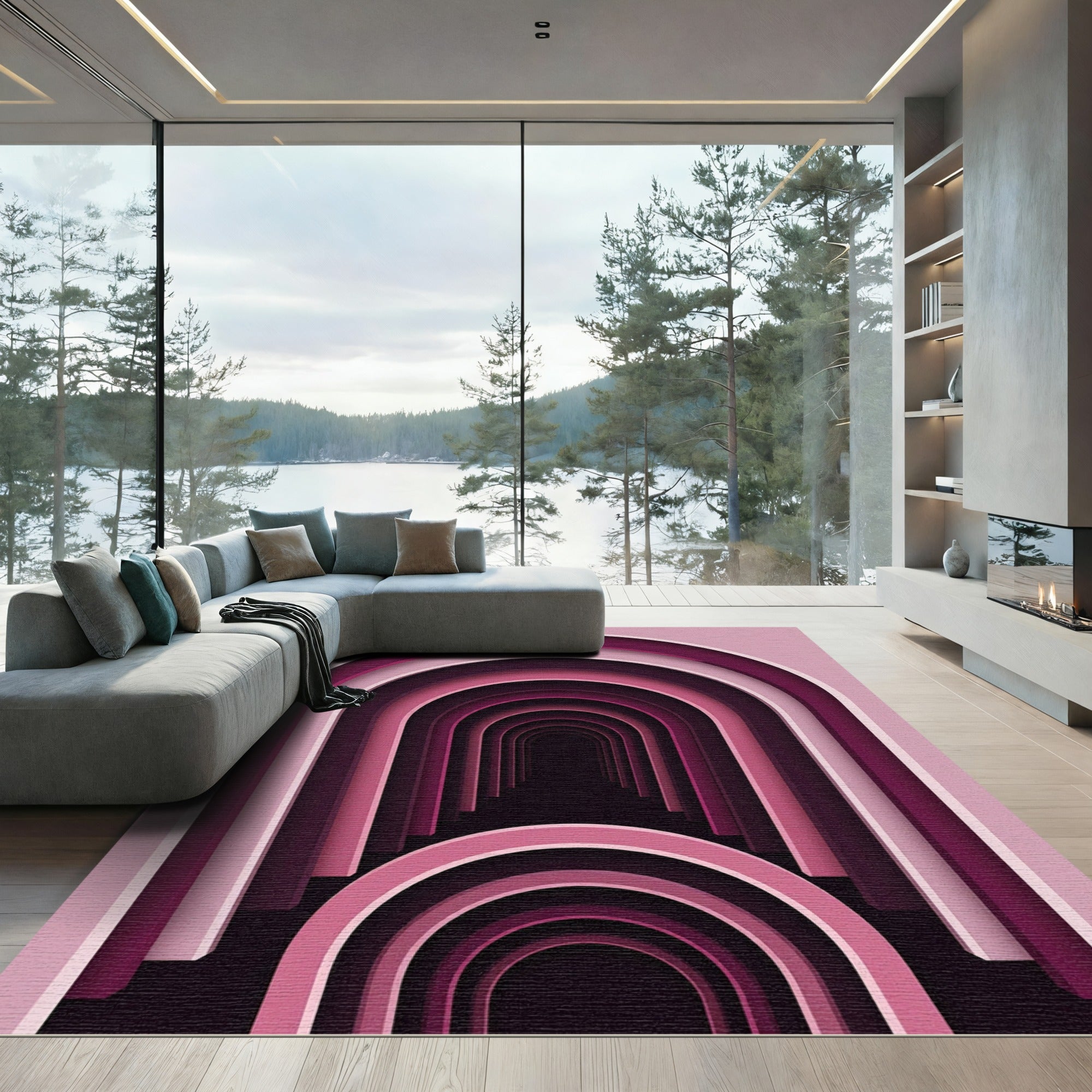 Pink Archway Illusion Layered Rug