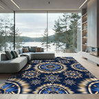 Navy Blue Golden Sunburst Tie Dye Rug