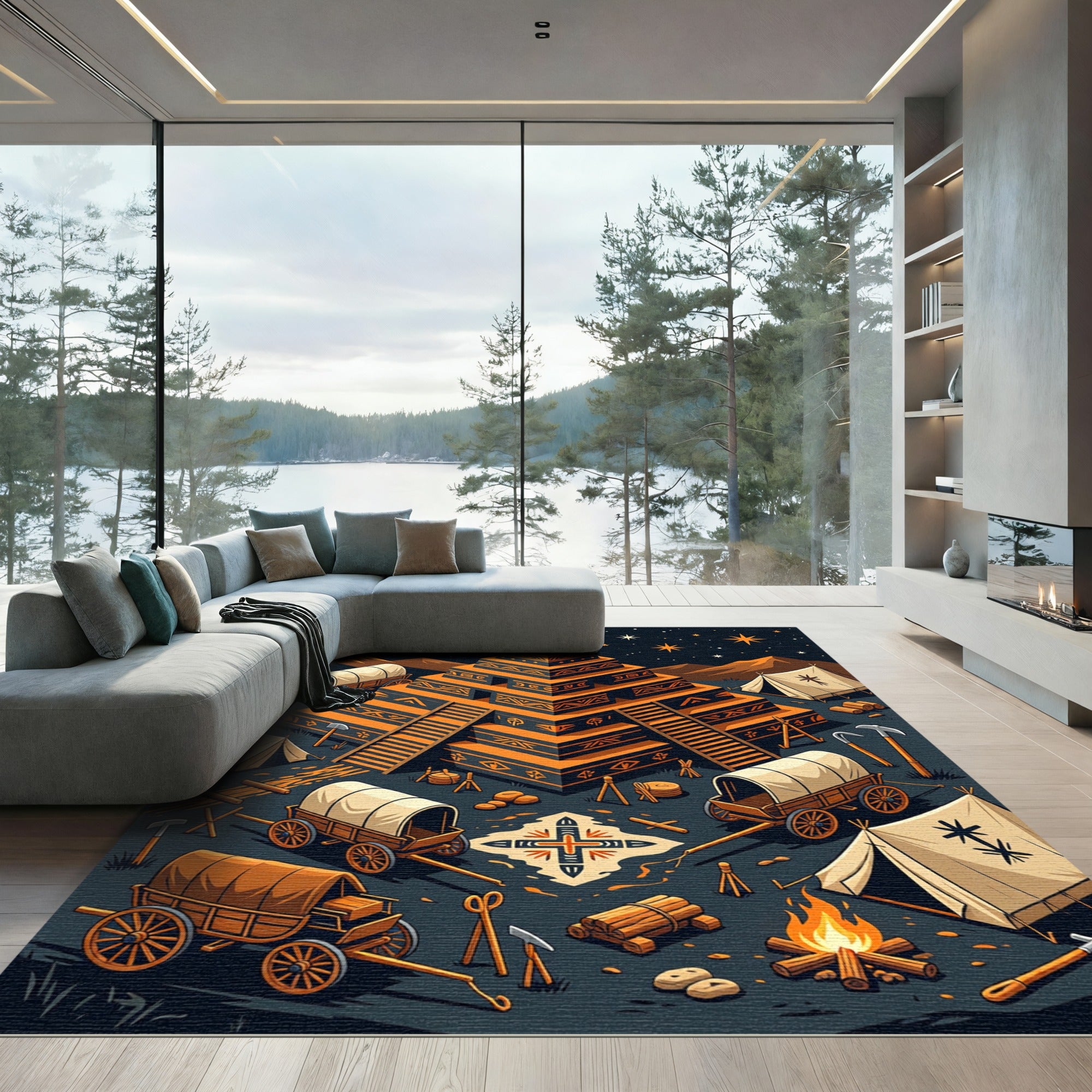 Earthy Geometric Terracotta Star Compass Rug