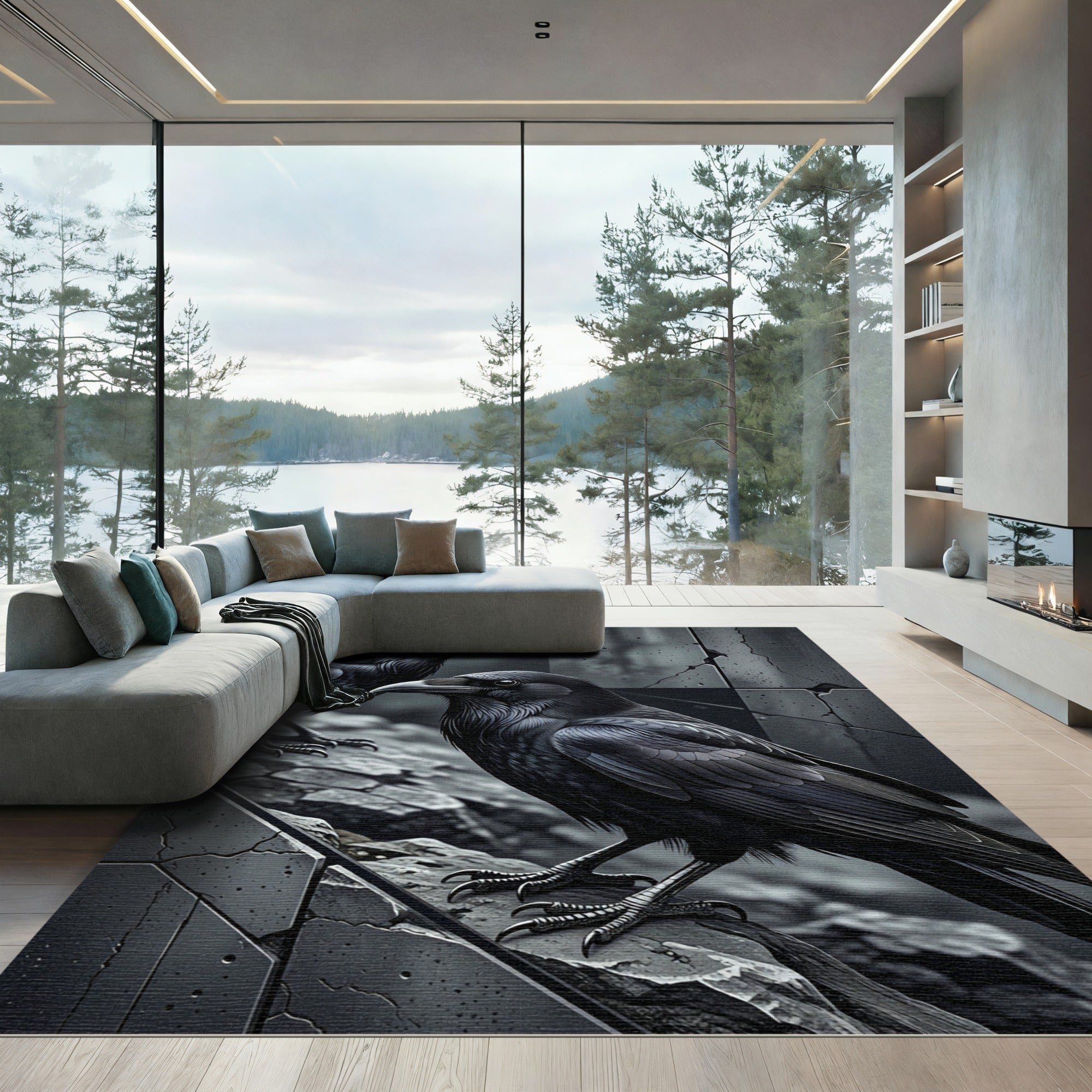 Dark Raven Duo Monochrome Composition Rug