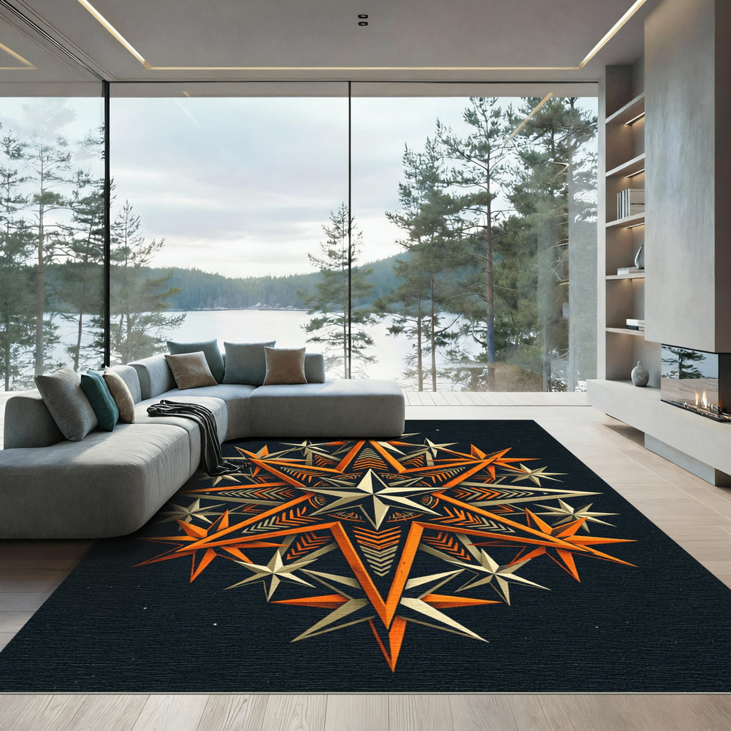 Celestial Geometric Orange Star Medallion Rug