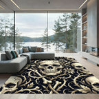 Gothic Skull and Thorn Floral Cream Rug