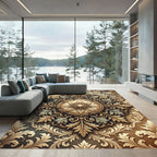Elegant Golden Ornate Baroque Medallion Rug