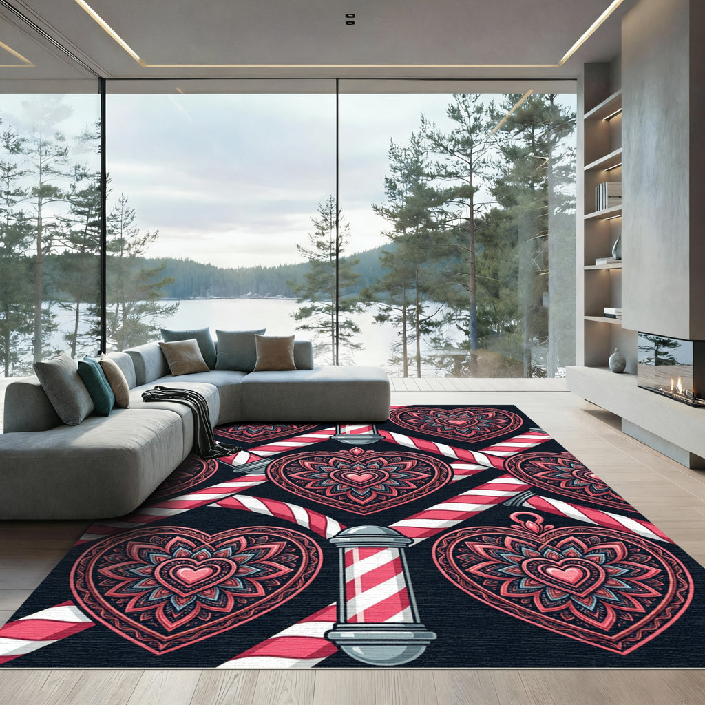 Crimson Heart Mandala Barber Pole Rug