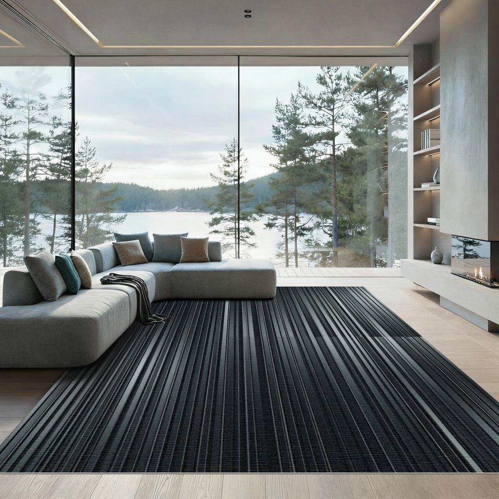 Modern Charcoal Vertical Stripe Rug