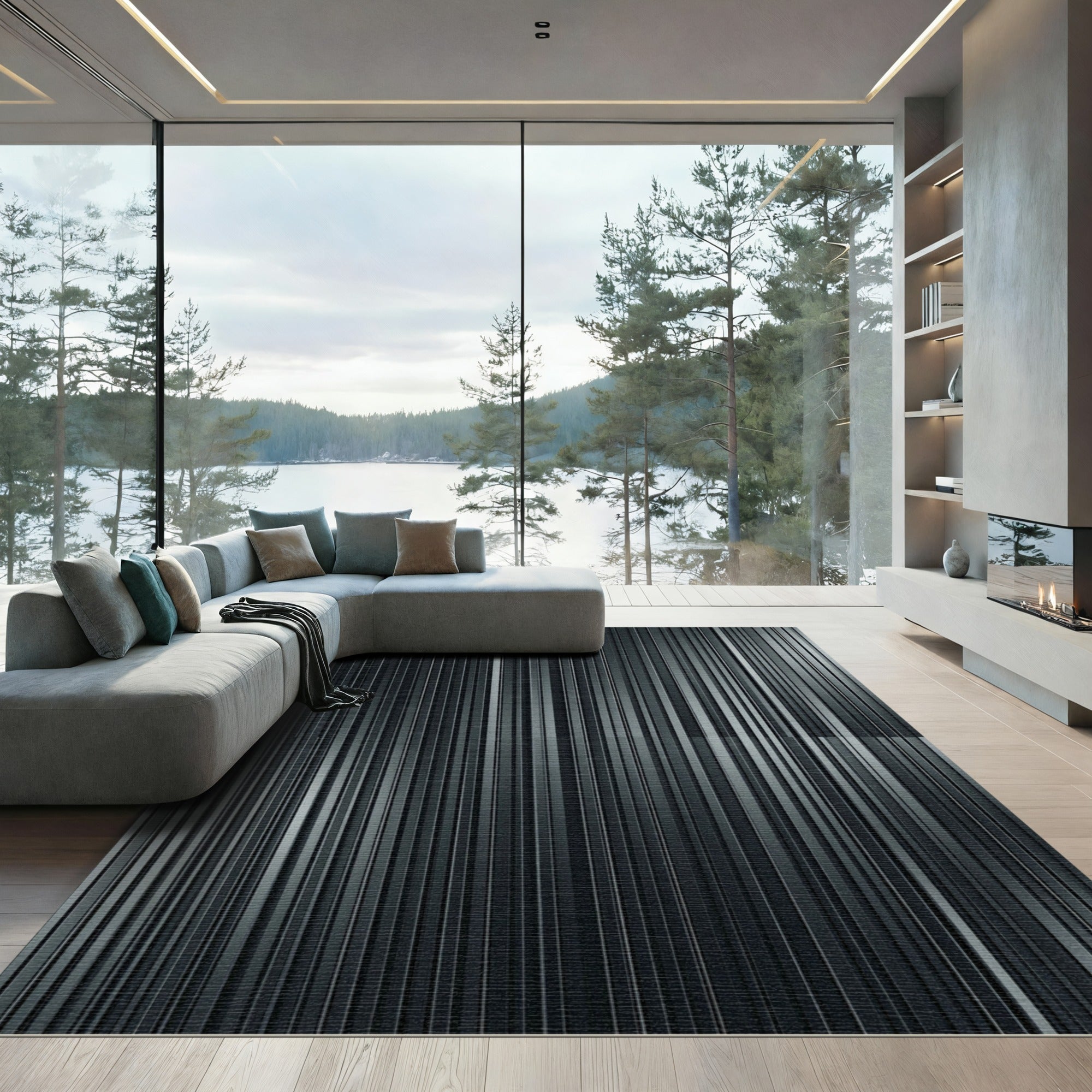 Modern Charcoal Vertical Stripe Rug