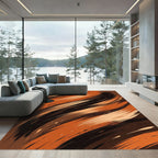 Abstract Burnt Orange Black Swirls Rug