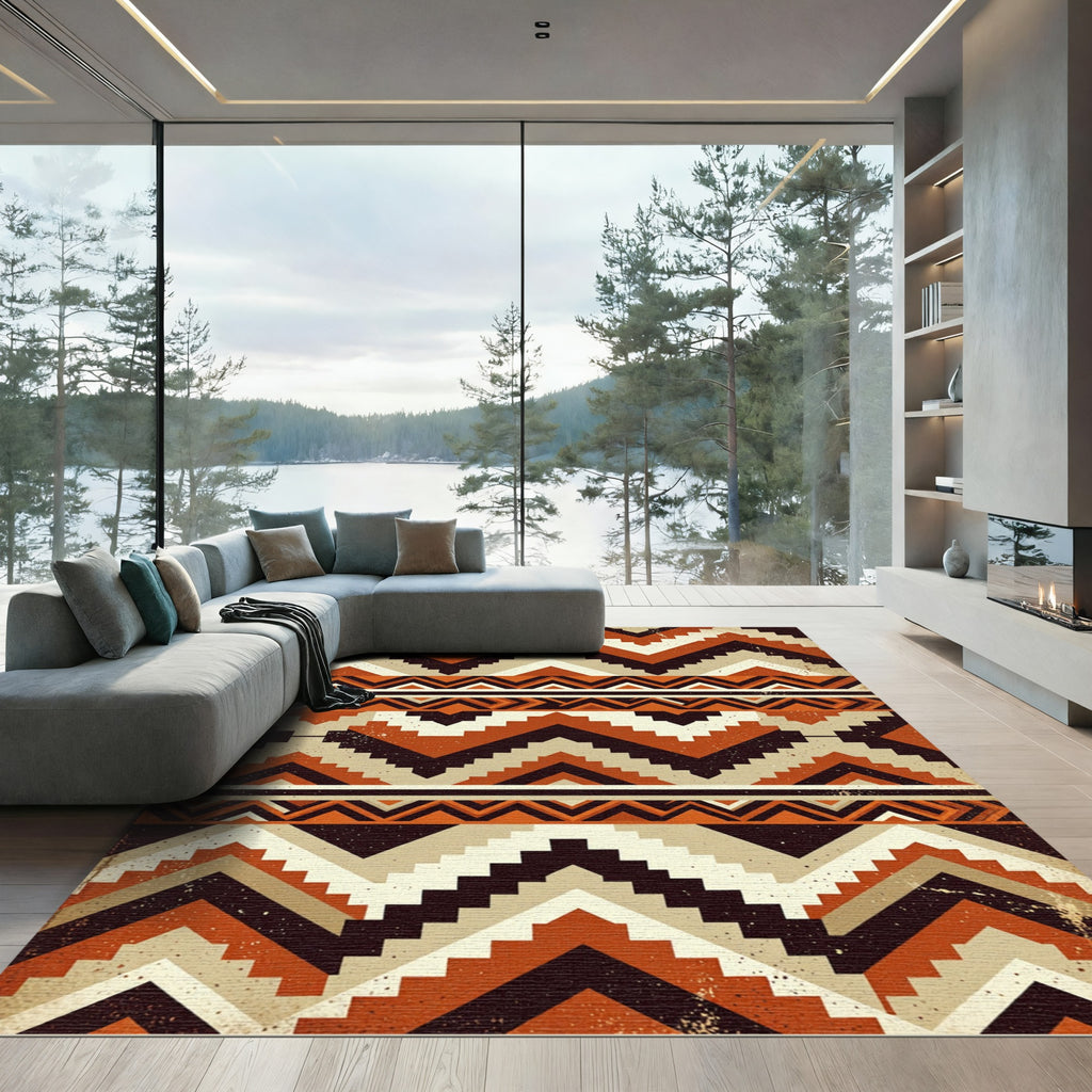 Geometric Earthy Tone Zigzag Rug