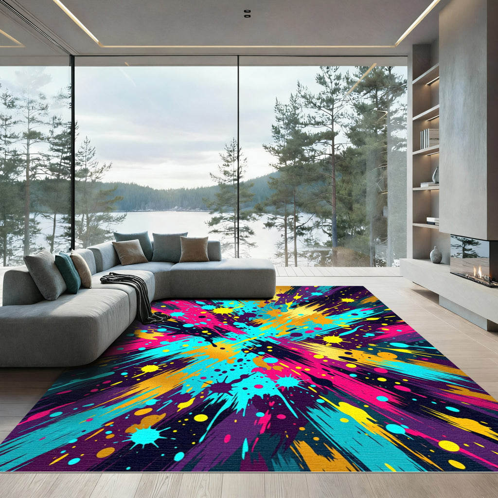 Vibrant Multicolored Abstract Paint Splash Rug