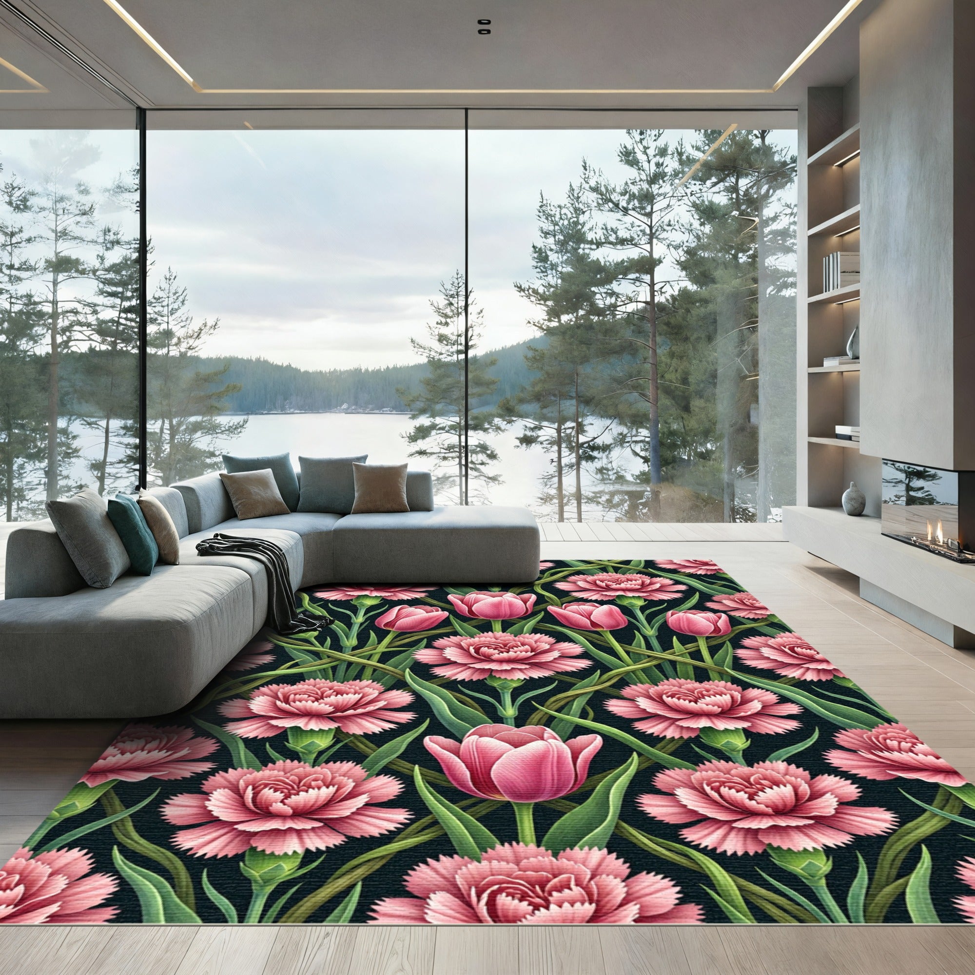 Pink Carnation Tulip Garden Vine Rug