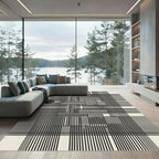 Black and White Geometric Interlocking Lines Rug