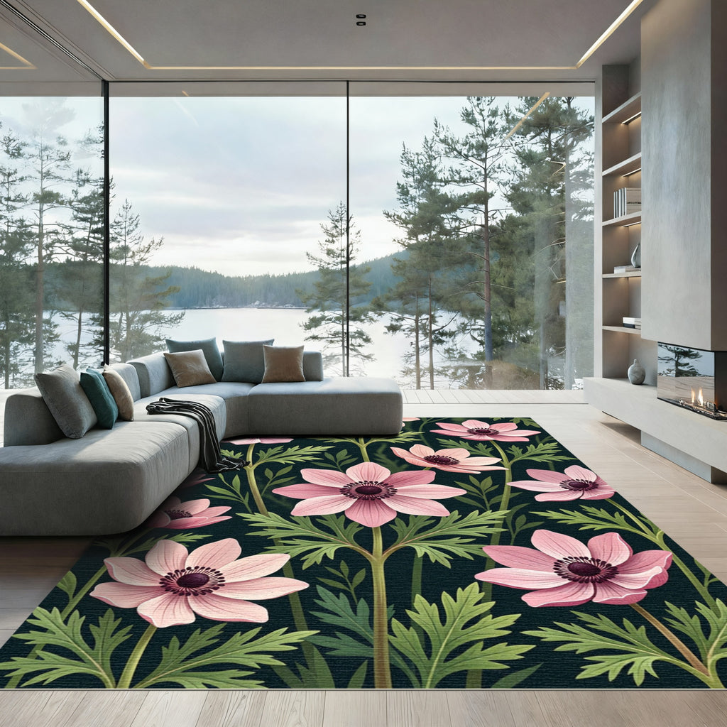 Pale Pink Anemone Floral Garden Rug