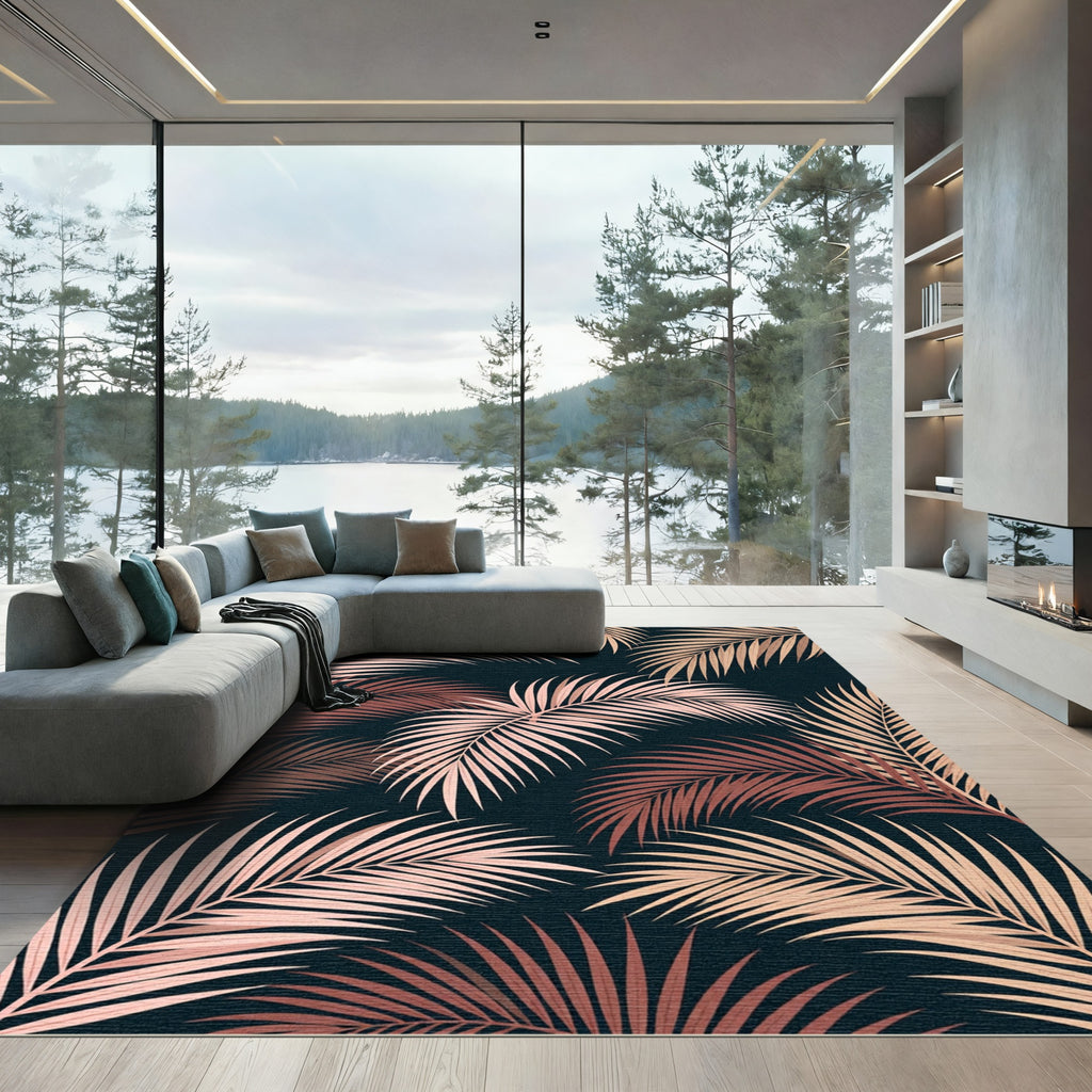 Rose Gold Palm Frond Overlay Rug