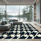 Classic Houndstooth Black Cream Pattern Rug