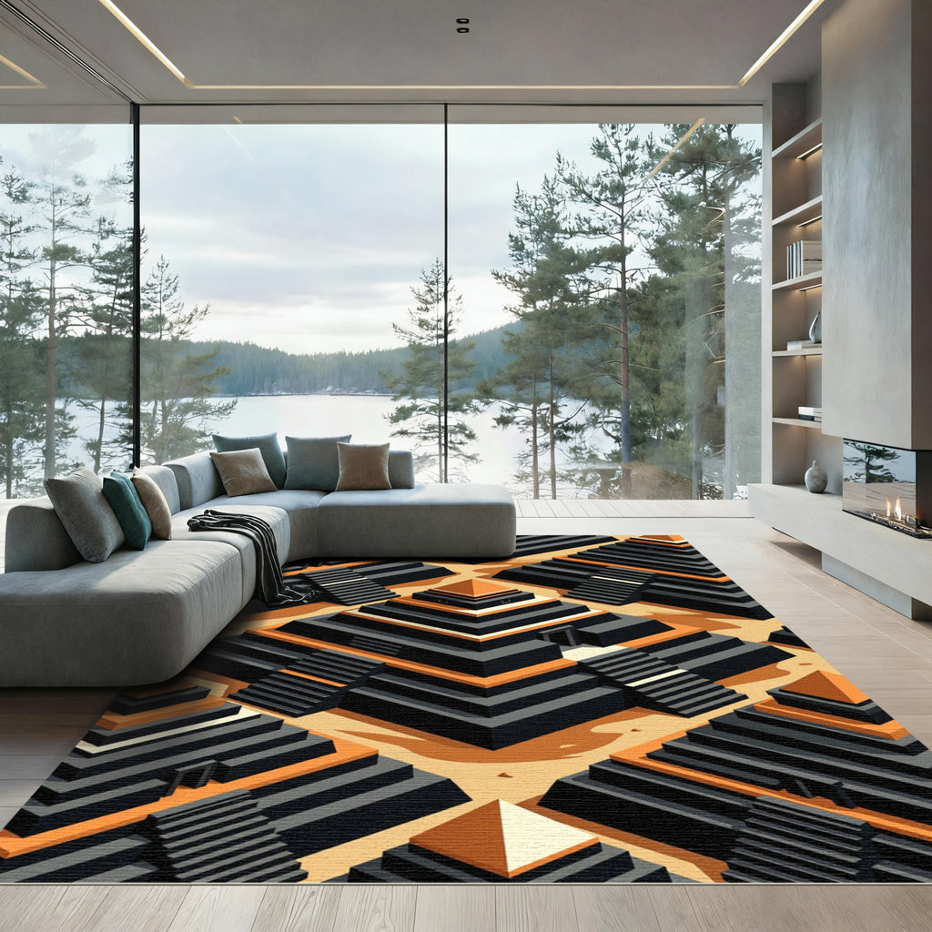 Geometric Terracotta Step Pyramid Rug