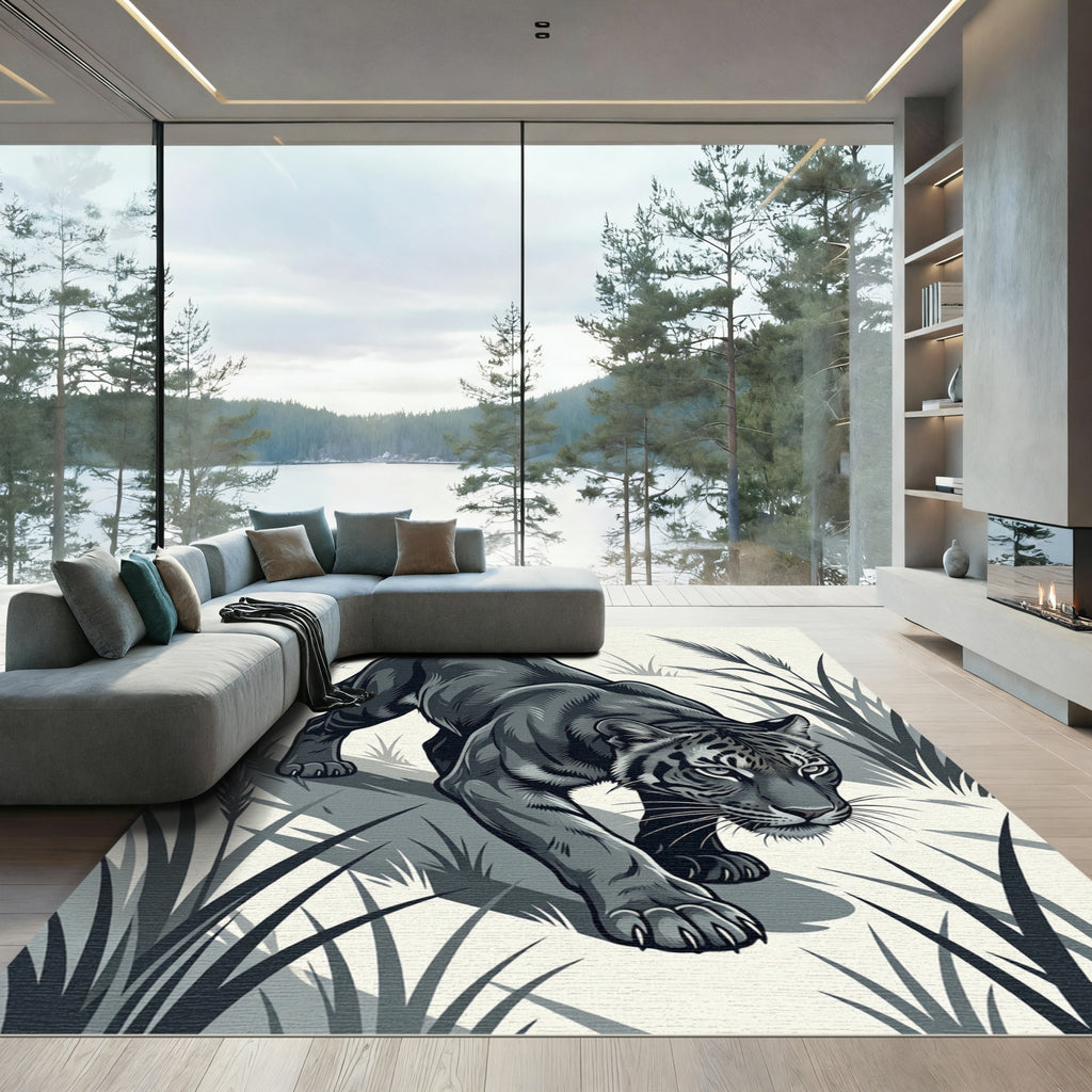 Monochromatic Prowling Panther Jungle Graphic Rug