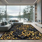 Black Gold Ornate Scrollwork Rug