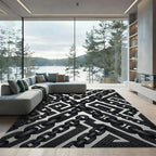 Dark Black Chain Greek Key Rug
