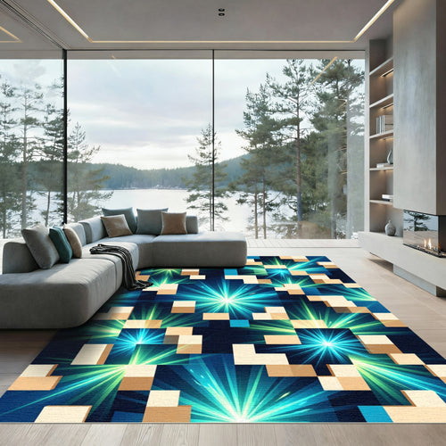 Abstract Blue Radiant Blocks Rug