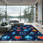 Vibrant Pixelated Neon Gamer Heart Rug